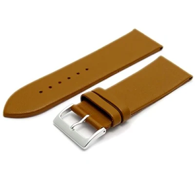 Image of Fine Calf Leather Watch Strap Band 30mm Tan with Chrome (Silver Colour) Buckle. Free Spring Bars (Watch Pins)