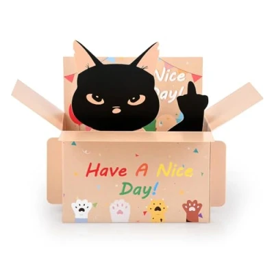 Image of ds. distinctive style Middle Finger Cat Birthday Card 3D Pop Up Black Funny Adult Cards for Women