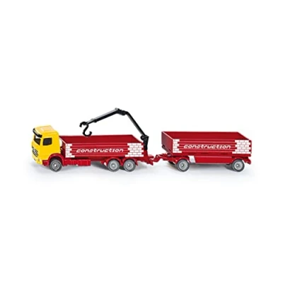 Image of siku 1797, Construction Material Lorry with Trailer, 1:87, Metal/Plastic, Red/Yellow, Movable crane