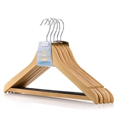 Image of HANGERWORLD 5 Premium 45cm Natural Wooden Clothes Coat Garment Hangers with Inlaid Non Slip Trouser Bar