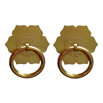 Image of Tiazza 2Pcs Antique Brass Ring Pulls Handle Kitchen Cabinets Wardrobe Drawer Vintage Furniture Hardware Retro Style Pull (Gold)