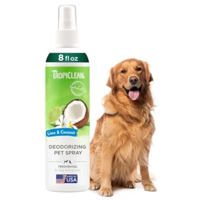 Image of TropiClean Dog Perfume Spray Grooming Supplies Deodorant for Smelly Dogs Cologne Breaks Down Odours and Deodorises Cats Used by Groomers Lime &amp; Coconut, 236ml