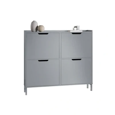 Image of SoBuy 4 Flip drawers Shoe Cabinet Rack Storage Cupboard Organizer Unit Grey W100 x D19 H90cm FSR100 HG