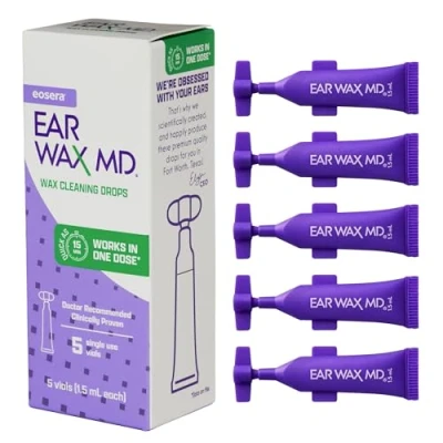 Image of eosera® Ear Wax MD® Cleaning Drops 5pk Single Use Vials Fast Acting Breaks Down &amp; Dissolves in Just 1 Treatment Clinically Proven Gentle Safe