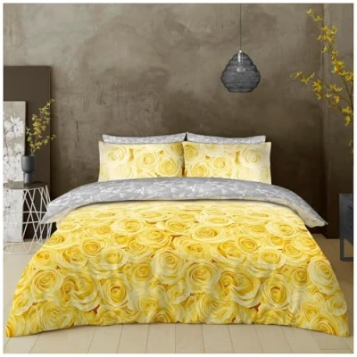 Image of GC GAVENO CAVAILIA Luxury Amelia Floral King Size Duvet Cover Sets, Reversible Botanical Blossom Flowers Bedding Ochre