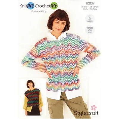 Image of Stylecraft DK Knitting Pattern 10037 Ladies Sweater &amp; Tank Top
