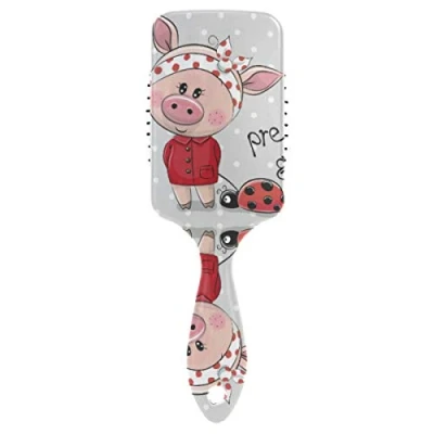 Image of Linomo Hair Brush Cute Pig Ladybug Air Cushion Massage Comb for Women Kids, Nylon Wet Dry Curly
