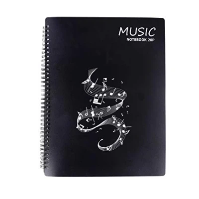 Image of Music Sheet Folder Song File Clef Paper Storage Documents Holder Bag, Blank Plastic Concert Choral A4 20 Pages/ 40 Pockets for Musicians and Band, Writable 180 degree Spiral Bound