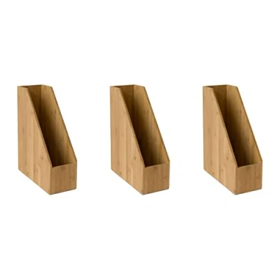Image of OSCO Bamboo Magazine Rack 3 Pack Folder Storage File Organiser Desk &amp; Shelf Filing Document Holder Office Paperwork Brochure Display H32 x W10 D25.5 cm