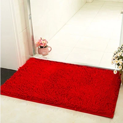 Image of CNFQ Non Slip Absorbent Bath Mat 60 cm x 40 Microfibre Chenille Shower Mat, Microfibre, red, 60_x_40