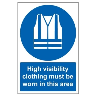 Image of V Safety 41065AU S High Visibility Clothing Must Be Worn In This Area PPE Sign Portrait 200mm x 300mm Self Adhesive Vinyl, Blue