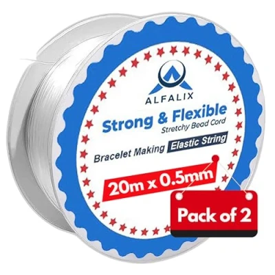 Image of Pack of 2 (20mx0.5mm) Clear elastic for Bracelet making Strong &amp; Stretchy String, Durable Transparent Thread, Jewellery Beading DIY Craft Projects (40m)