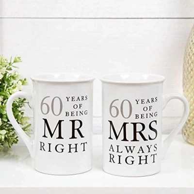 Image of Amore 60 Years of Being Mr Right and Mrs Always Pair China Mugs 10th Set