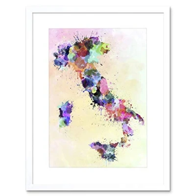 Image of Wee Blue Coo Map Italy Sardinia Sicily Paint Colour Splatter Framed Wall Art Print