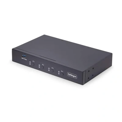 Image of StarTech.com 4 Port KM Switch with Mouse Switching, USB 3.0 Switcher, Keyboard/Mouse Sharing, 3.5mm/USB Audio, TAA Compliant