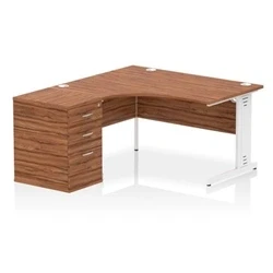 Image of Impulse 1400 LH Crescent Desk Cable Managed Walnut/White 600 DH Ped