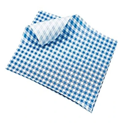 Image of Genware NEV PN1487GB Grease Proof Paper Sheet, Gingham Print, 25 cm x 20 cm, Blue