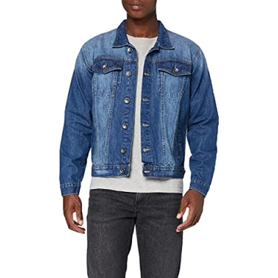 Image of Enzo Men&#039;s EZJ391 VEN Denim Jacket, Mid Stonewash, M