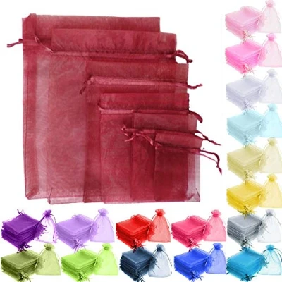 Image of Time to Sparkle 200pcs Organza Gift Bags Wedding Party Favour Jewellery Packing Pouches (Burgundy, 7x9cm 200pcs)