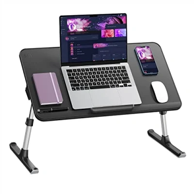 Image of Lap Desk, SAIJI Bed Table, Thick Stable Feet, Height and Angle Adjustable, Enough Mouse Space, up to 17&#039;&#039; Laptop, for Homeoffice, Breakfast, Study (Black, 60 * 33cm)