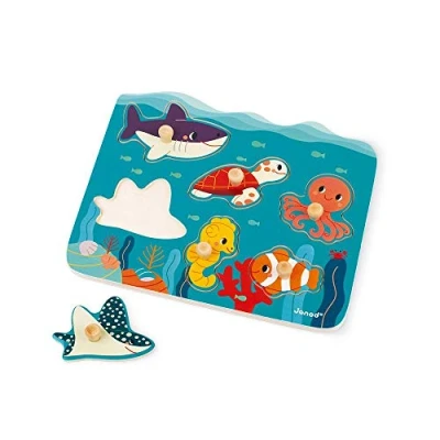 Image of Janod First Age Wooden Recessed Puzzle 6 Pieces Early Learning Toy Fine Motor Skills WWF Partnership FSC Certified and Water Painted From 18 Months, J08619, White
