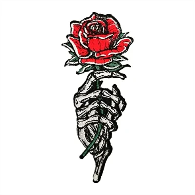 Image of BPA Rose Skeleton Hand Embroidered Patches Iron on or Sew for Clothing Jackets etc.