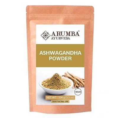 Image of Arumba Ayurveda Ashwagandha Powder 100 Grams Withania Somnifera Root Powder, Raw, Vegan, Non GMO, No Additives or Preservatives