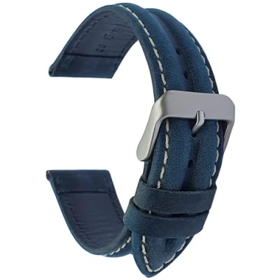 Image of Talk Time Genuine Suede Leather Watch Strap Water Resistant Blue 20mm