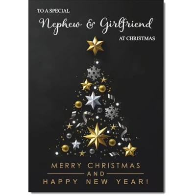Image of doodlecards Nephew and Girlfriend Christmas Card Black Abstract Tree Medium Size for &amp; with Plain Envelope