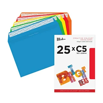 Image of Blake Creative Colour C5 162 x 229 mm 120 gsm Peel &amp; Seal Wallet Envelopes (45123) Assorted Bright Colours Pack of 25