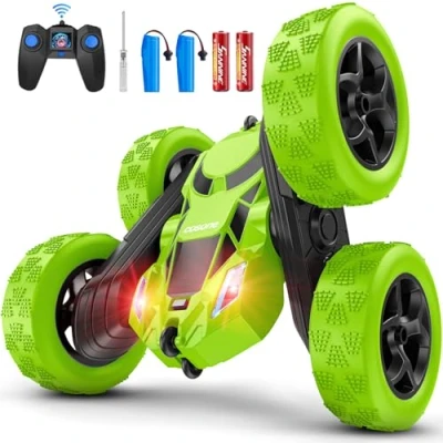 Image of cosone Remote Control Cars, RC Cars Stunt Car 2.4GHZ Toys for Boys, 4WD Off Road Double Sided 360 Rotating, Gifts 6+ Years Old (Green)