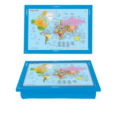Image of World Map Cushioned Lap Tray Bean Bag Padded Dinner Serving Cushion Laptop Holder Breakfast LapTray ( BLUE )