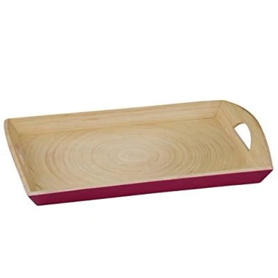 Image of Premier Housewares 1104382 Kyoto Serving Tray, Spun, Bamboo, Raspberry, 30 x 45 7 cm