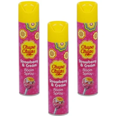 Image of Chupa Chups Room Spray Air Freshener Strawberry &amp; Cream (Pack of 3) 3x300ml With A FREE Fridge Magnet.