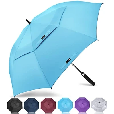 Image of ZOMAKE Large Golf Umbrella Windproof Strong 62 Inch Big Golfing Umbrellas Double Canopy Vented For Men Extra Oversize Umberella&#039;s With Strap(Light Blue)