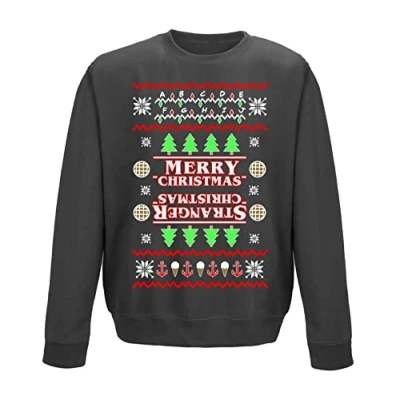 Image of Flip Stranger Christmas Scoops Ahoy Hawkins Kids Sweatshirt Jumper Charcoal Grey 12 13 Years (XL)