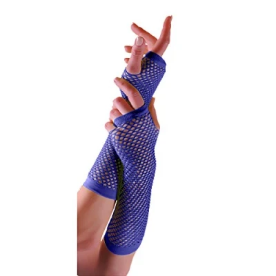 Image of Crazy Chick New Long Fishnet Gloves Assorted Colours Fingerless Gloves, Party Fancy Dress Tutu, Neon (Blue)