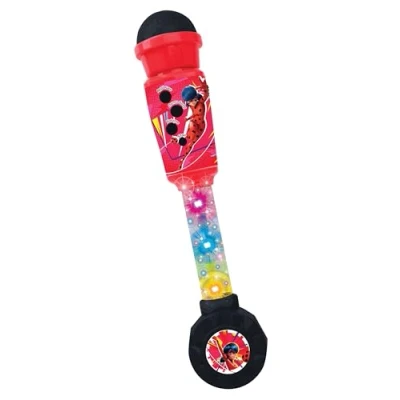 Image of Lexibook Miraculous Lighting Microphone for children, musical toy game, built in speaker, light effects, Aux cable plug, red/black, MIC90MI