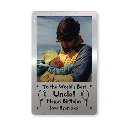 Image of PERSONALISED Photo Metal Wallet Card Novelty Birthday Gift For Uncle Him