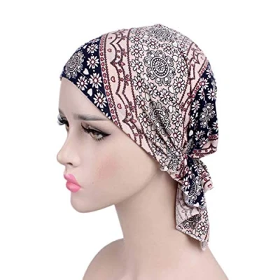 Image of Amorar Women&#039;s Chemotherapy Lid Cotton Chemo Turban Bandana Head Scarves Pre Tied Hair Loss Headscarf Elastic Headwear Cancer Hat Scarf, #3, One Size