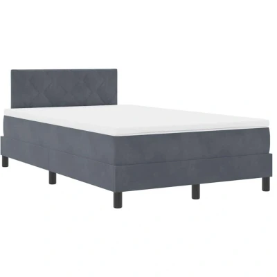 Image of Box Spring Bed with Mattress &amp; led Dark Grey 120x200 cm Velvet Vidaxl