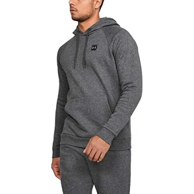 Image of Under Armour Rival Fleece Po Hoodie, Breathable &amp; Fast Drying Running Men&#039;s Hooded Jumper with Kangaroo Pocket Men, Grey (Charcoal Light Heather/Black (020)), S