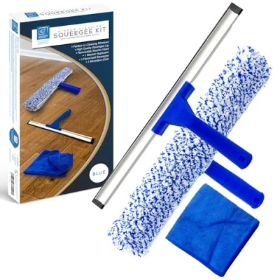 Image of Rubber Squeegee Window Cleaner and Microfibre Glass Wiper, Twin Pack 14 Multipurpose Professional Cleaning Kit for Window, Car, Bathroom &amp; Shower