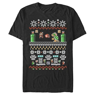 Image of Nintendo Men&#039;s Bit Xmas Stack T Shirt, Black, Large