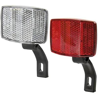 Image of cyclingcolors bike reflector set : white front + red rear with adjustable mounting bracket bicycle MTB