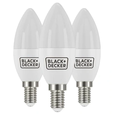 Image of BLACK+DECKER® LED Candle Lightbulbs Pack of 3 Light Bulbs 4.2W E14 Screw Base Warm White 2700K Non Dimmable 470 Lumens Energy Class E