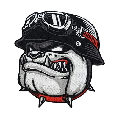 Image of Biker Bulldog Iron on Patch Motorcycle Cowl Patch, Dogs Patches, Jacket Men Embroidery ironable Leather Vests Badges Finally Home