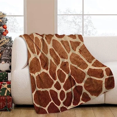 Image of JOOCAR Giraffe Print Throw Blanket Brown Wild Animal Fur Pattern Cozy Soft Lightweight Flannel Plush Blankets for Bed Couch Living Room Sofa Chair,60x80 Inch