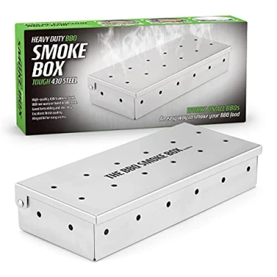 Image of BBQ Wood Chip Smoke Box By CKB LTD Heavy Duty Stainless Steel Barbecue Smoker Metal Outdoor Cooking Accessories Universal Smokers for Gas and Charcoal Grilling Add Smokey Flavour to Grilled Meat