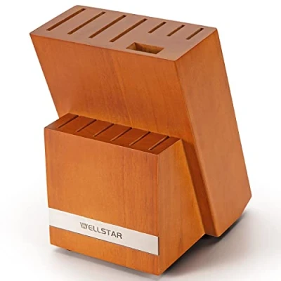 Image of Kitchen Knives Block 14 Slot, WELLSTAR Natural Wood Knife Holder Without Hard Storage Brown